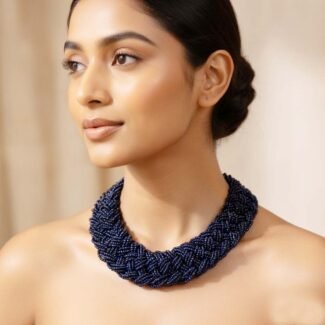 Blue color Multi Strand glass seed beads Vintage Statement Necklace