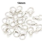 50pcs Pkg. Lobster Claw Clasps for jewelry making Silver Finish in size 14mm