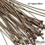 50/Grams Pkg. Head Pins Essential Jewelry earring making Findings Raw Materials 70mm 22 Gauge Wire Bronze