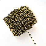 1 Meter Pkg. Beaded Chain 4mm round peach color glass beads  with Gold plated wire