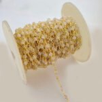 1 Meter Pkg. Beaded Chain 3mm Round Brown color glass beads  with Gold plated wire