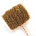 1 Meter Pkg. Beaded Chain 4mm pressed round Red color glass beads  with Gold plated wire