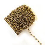 1 Meter Pkg. Beaded Chain 4mm Red pressed glass beads  with Gold plated wire