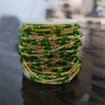 1 Meter Pkg. Beaded Chain 5mm Green color glass crystal beads with Gold plated wire