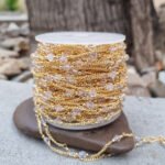 1 Meter Pkg. Beaded Chain 4mm white ab color glass bi-cone crystal beads with Gold plated wire