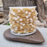 1 Meter Pkg. Beaded Chain 4mm white ab color glass Cube crystal beads with Gold plated wire