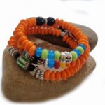 3pcs Set,Bracelets beaded Orange shade stretchable easy to wear in all hand