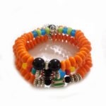 3pcs Set,Bracelets beaded Orange shade stretchable easy to wear in all hand