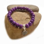 Purple beaded 8mm beads bracelets with charms, stretchable easy to wear in all hand