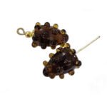 10pcs Pkg. glass handmade fruit charms brown color in size about 12x18mm with golden wire loop