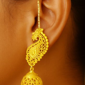 Gold Plated Peacock Jhumka Earrings with Chain (Traditional Indian Design)