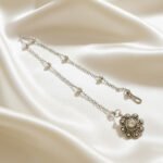 Silver-Plated Vertical Floral Tikka with Clear Stones & Pearls