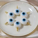 White Evil Eye Glass Charms 18x22mm – Nazar Protection Beads with Loop for Jewelry Making (Pack of 10)
