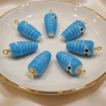 5pcs pakg, Cute Blue Caterpillar Glass Charm with Gold Loop | Lampwork Insect Charm for DIY Jewelry Making | Bug Pendant for Earrings, Bracelet, Necklace