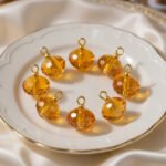 Faceted Glass Rondelle Beads 14x17mm – Amber Gold Crystal Charm with Loop (Pack of 20)