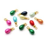 50 Pcs Glass Pearl Drop Charms with Gold Loop – Colorful Teardrop Beads for Jewelry Making, size approx 6x15mm (with loop)