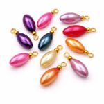 30 Pcs Glass Pearl Oval Charms with Gold Loop – Colorful Teardrop Beads for Jewelry Making, size approx 8x22mm (with loop)