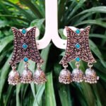 Oxidized  Multicolor Stone Traditional Jhumka Earrings | Boho Tribal Ethnic Earrings for Women