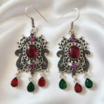 Oxidized  Multicolor Stone Traditional Jhumka Earrings | Boho Tribal Ethnic Earrings for Women