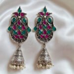 Oxidized  Multicolor Stone Traditional Jhumka Earrings | Boho Tribal Ethnic Earrings for Women