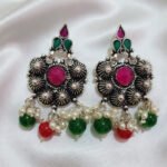 Oxidized  Multicolor Stone Traditional Jhumka Earrings | Boho Tribal Ethnic Earrings for Women