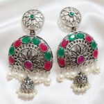 Oxidized  Multicolor Stone Traditional Jhumka Earrings | Boho Tribal Ethnic Earrings for Women