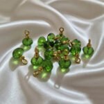 25pcs,Faceted Rondelle Green Glass Round Charms with  Gold Plated Findings, approx size 8x12mm