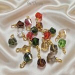 50pcs,Faceted Helix Cut  Mix Color, Glass Charms with  Gold Plated Findings, approx size 9mm