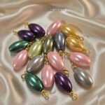 30pcs set, Mix Glass Pearl Charms ,Gold Plated Findings, size approx 10x25mm (with loop)
