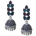 Oxidized Silver Multicolor Stone Jhumka Earrings – Traditional Indian Ethnic Drop Earrings