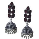 Oxidized Silver Multicolor Stone Jhumka Earrings – Traditional Indian Ethnic Drop Earrings
