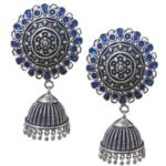 Oxidized Silver Multicolor Stone Jhumka Earrings – Traditional Indian Ethnic Drop Earrings