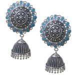 Oxidized Silver Multicolor Stone Jhumka Earrings – Traditional Indian Ethnic Drop Earrings