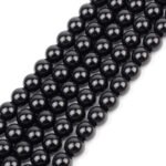10 Strands, 6mm Black Smooth Round Glass Beads – Classic Black Spacer Beads for Jewelry Making – Sold per 10 Lines Pack (Approx 60 Beads per Line)