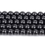 Sold per 10 Lines Pack 8mm Black Smooth Round Glass Beads – Glossy Black Round Beads for Jewelry Making – (Approx 50 Beads per Line)