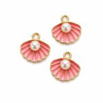 (Pack of 10 pcs) Seashell Pearl Enamel Charms Pendant for Jewelry Making DIY Earrings Necklace, Pink