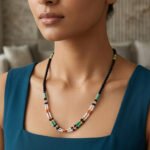 16 Inch Black Multicolor Seed Bead Necklace Handmade Minimal Jewelry